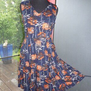 QUIRKY FROCK SHOP GOTH VICTORIAN MULTI FALL BIRCH TREE 2 POCKET SKATER DRESS L